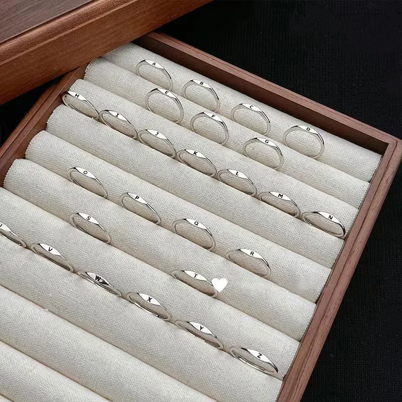 Fashion Rings Fashion Ring for Women Minimalist Initials A-Z 26 Letter Silver Plated Adjustable