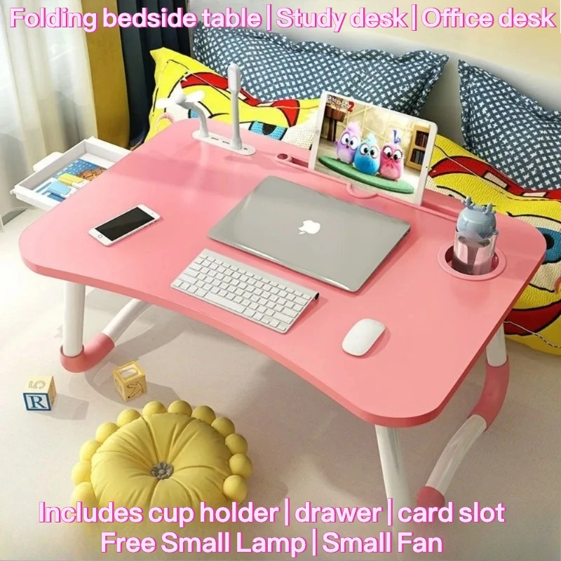 Foldable Bed Small Table Laptop Table Dormitory Writing Desk Student Folding Table White Desk with Drawers Pink Desk Furniture