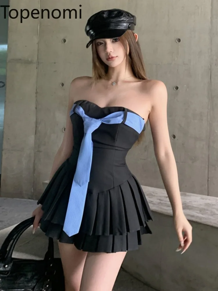 

Topenomi женское платье в американском стиле Y2k, без бретелек, с высокой талией, плиссированное ТРАПЕЦИЕВИДНОЕ мини-платье, сексуальное летнее вечернее платье для встречи выпускников