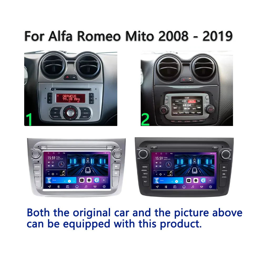 Radio de coche de 7 pulgadas para Alfa Romeo Mito 2008 - 2019 Android 16 QLED Reproductor multimedia estéreo Reproductor de video Carplay Auto GPS Wifi 2