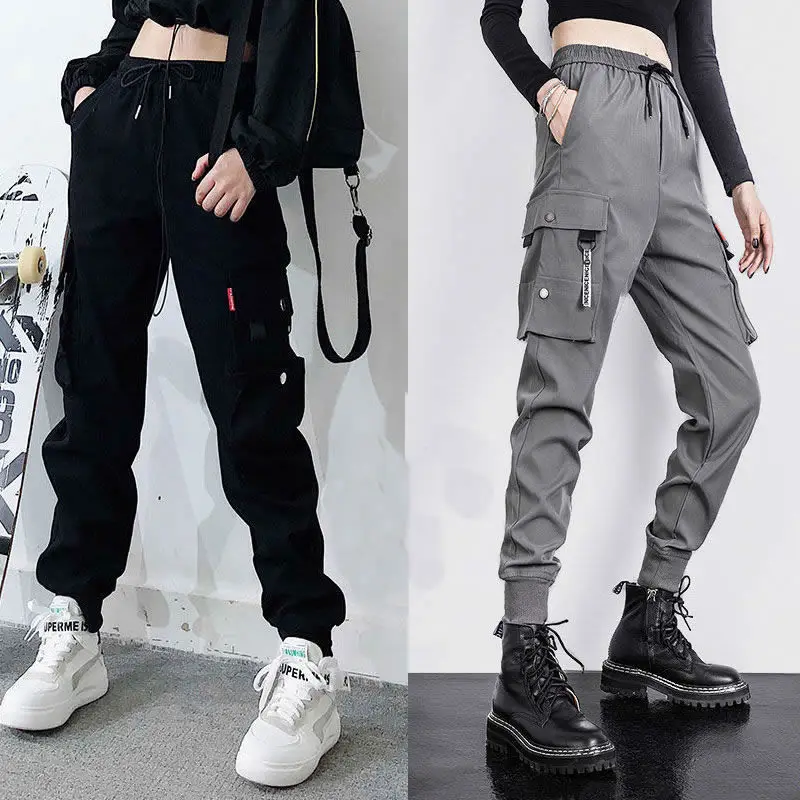 

Fashion Big Pockets Joggers Sweatpants Baggy Tactical Trousers High Quality Wide Leg Black Gray Cargo Pants Womens Streetweear