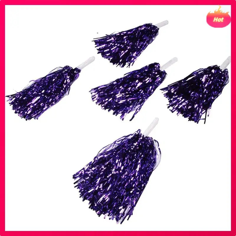 Multi 48Pcs Cheerleading Pom Poms Metallic Foil Cheer Pom Poms With Plastic Handle For Adults Kids Cheerleaders Party Purple