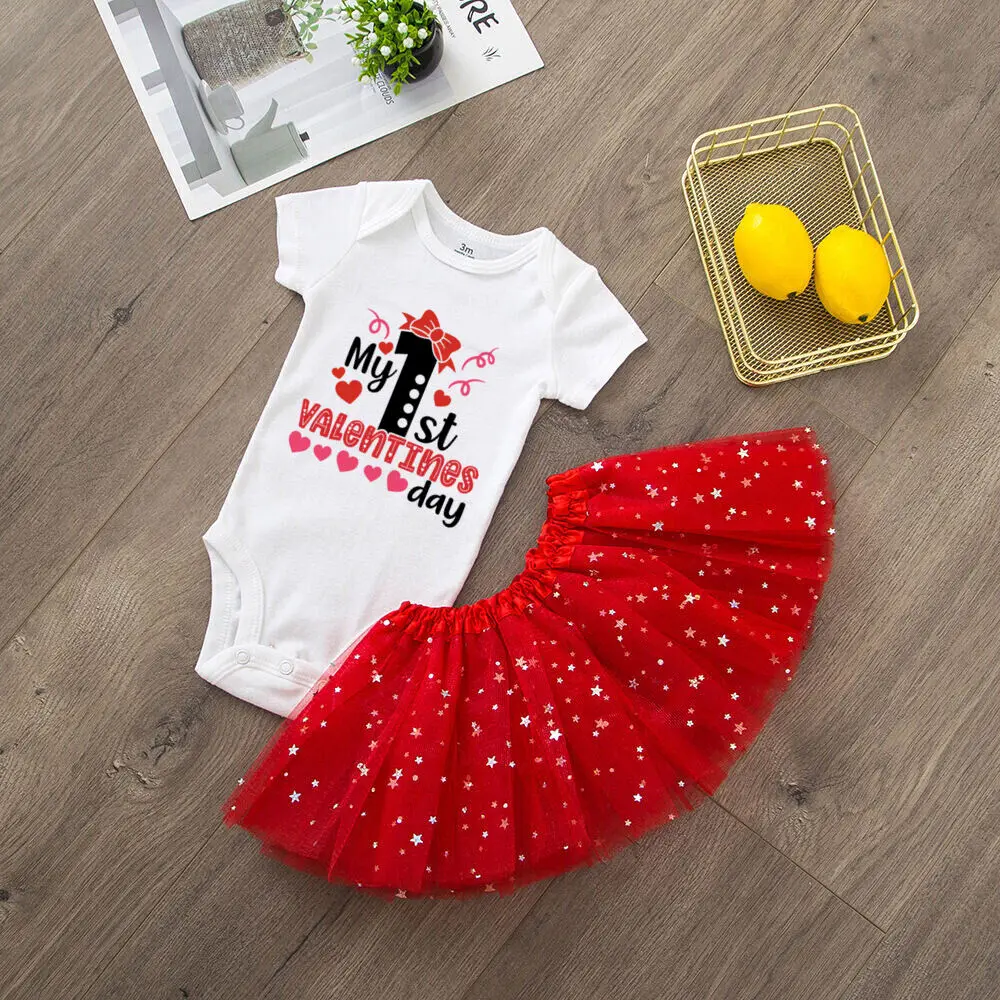 My 1st Valentine Baby Bodysuit Dresses Set Infant Valentine Party