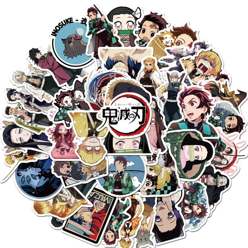 

50pcs Japanese Anime Demon Slayer Waterproof Sticker Kawaii Stickers Stationery Graffiti Sticker Luggage Laptop Guitar stickers