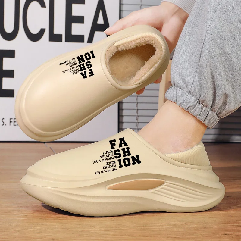 

Winter Plush Shoes for Men Winter Outdoor Waterproof Plush Home Slippers Fashion Indoor Soft Warm Furry Shoes Sports Slippers
