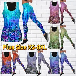 Women's 2-piece Yoga Set Sleeveless Casual Sports Vest Yoga Set 3D Beautiful Small Floral Print Sportswear Set XS-8XL