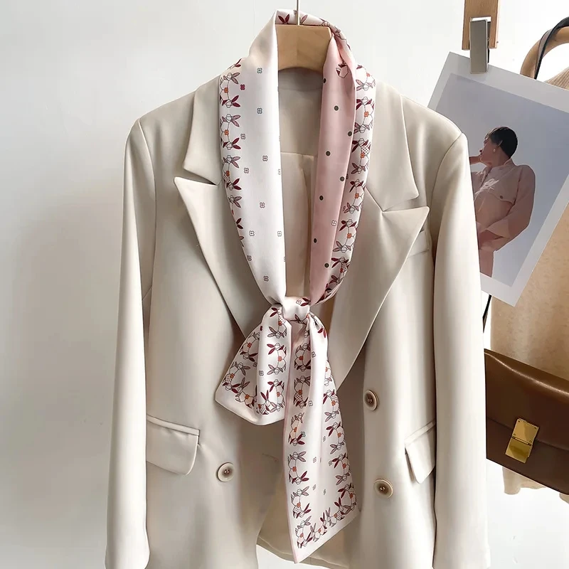 women's silk printed long narrow scarf