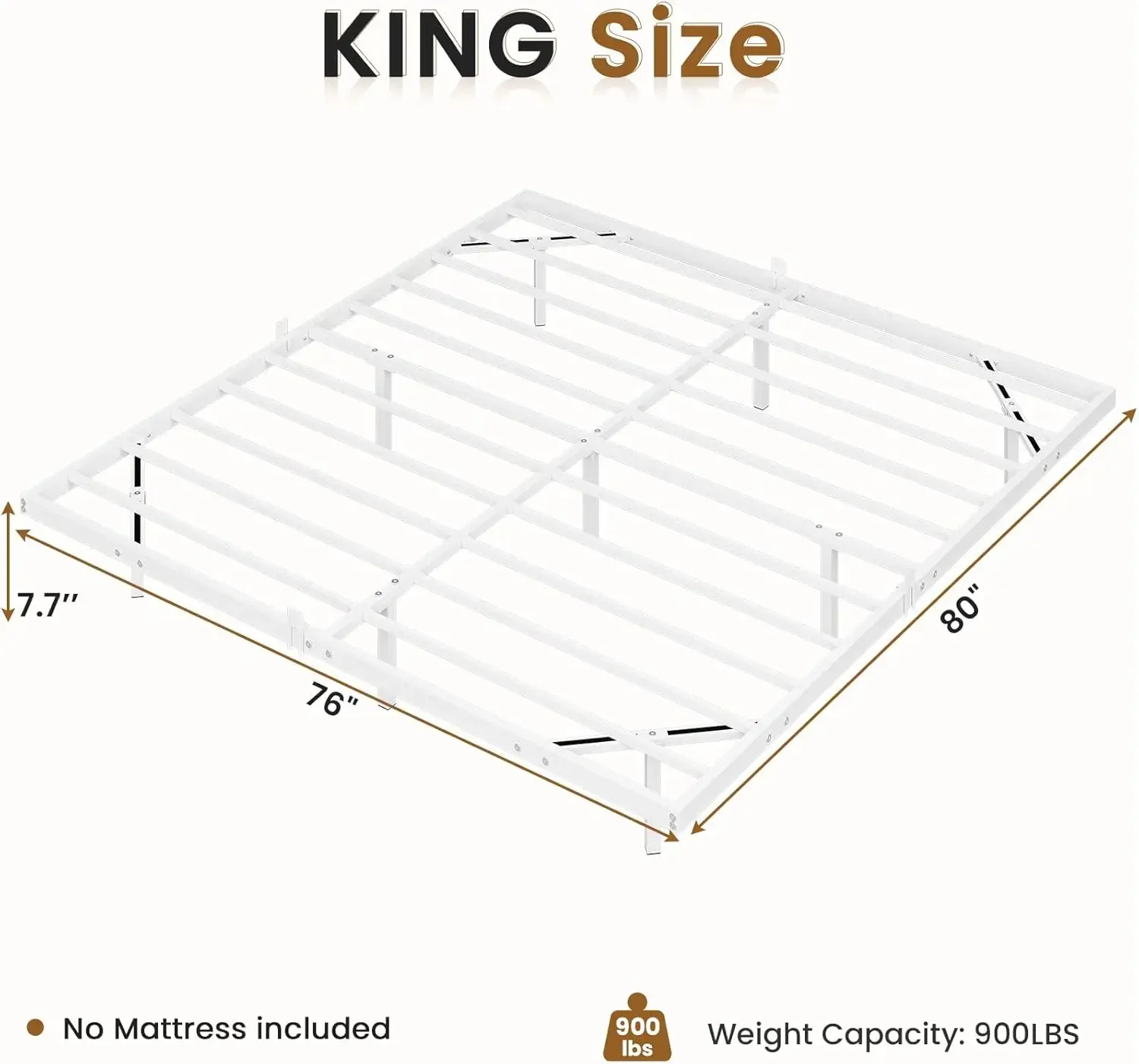 Floating Bed Frame King Size W/ LED Lights, Metal Platform King Bed W/ Heavy Duty Steel Slats & 4 Mattress Slide Stopper, White 5