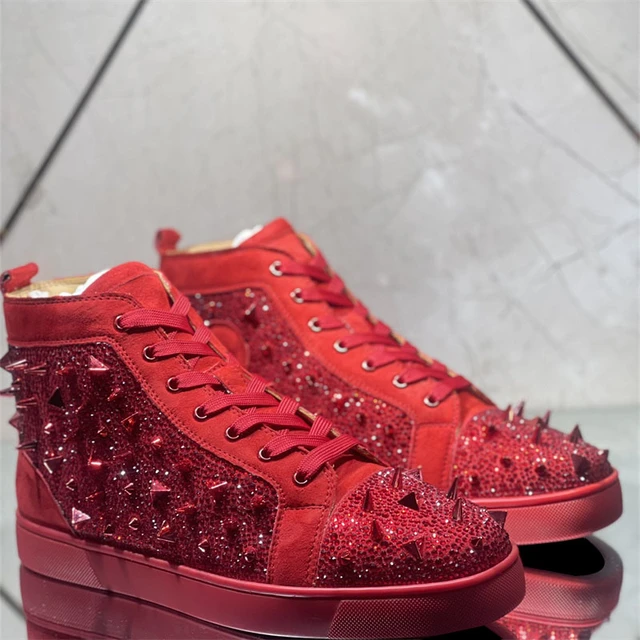 Fashions Designer Red Bottoms Golden Full Rivet High Top Shoes For Men's  Casual Flats Loafers Women's Spikes Male Brand Sneakers - AliExpress