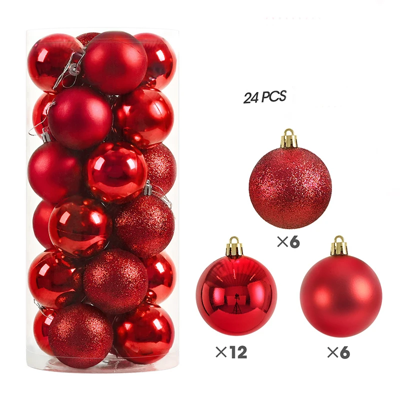 24 piezas de bolas de Navidad de 4 cm para colgar en fiestas, juego de bolas de plástico para decoración de árbol de Navidad, regalos de Año Nuevo 2024 para el hogar