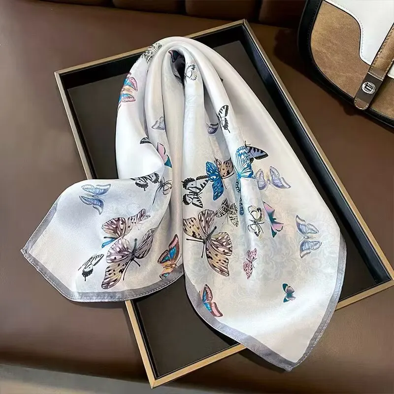 100% Pure Silk Floral Square Scarf Women Neck Hair Bandana