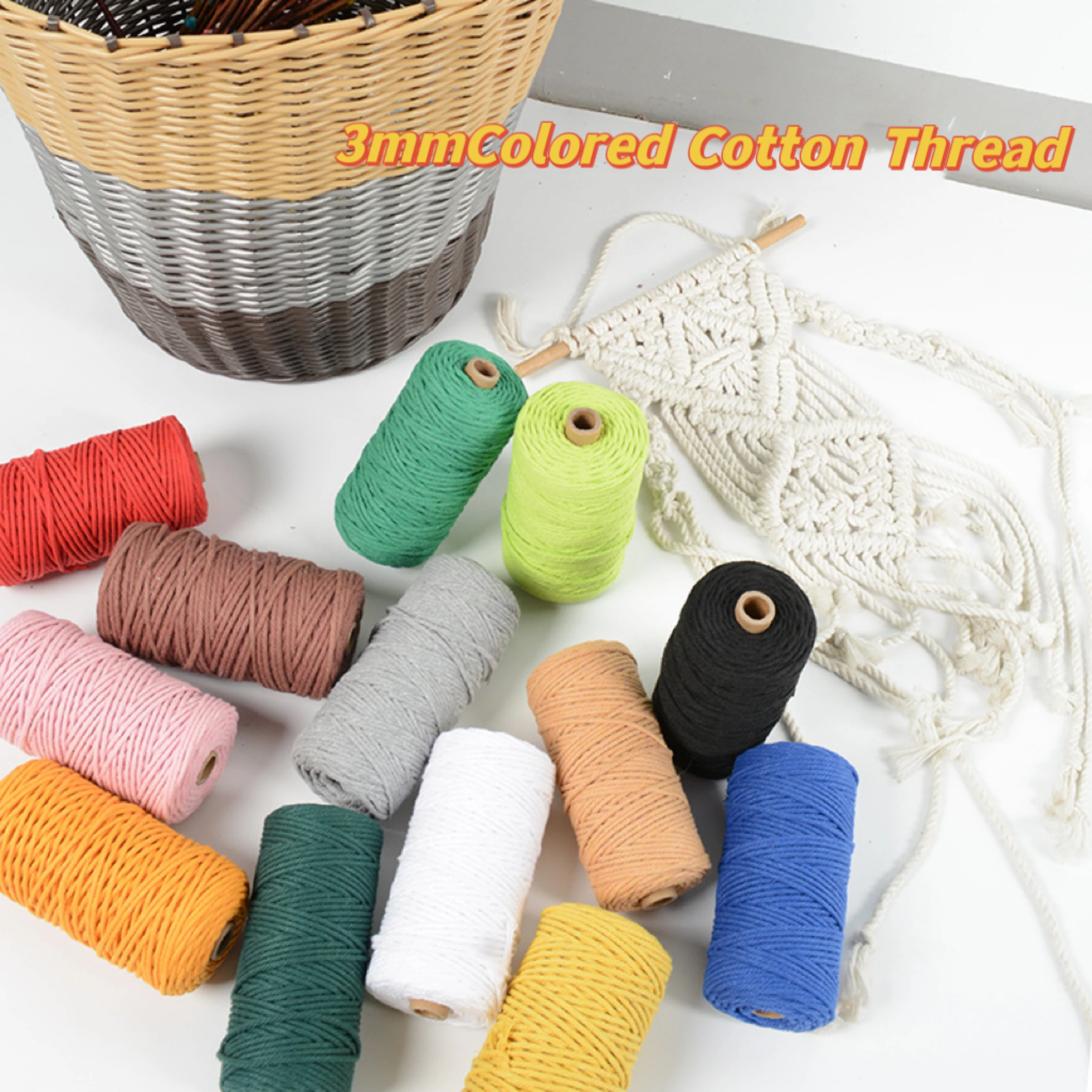 Description Picture 2 of itemMulticolour 3mm 10Meters Macaroon Cotton Rope Macrame Colorful Thread for Handwork DIY Material Room Wall Hanging Decoration