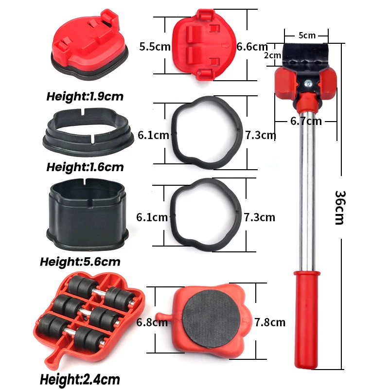 Transport Lifter Heavy Stuffs Moving Furniture Mover Set Furniture Mobile Tool Moving Wheel Roller Rod Hand Tool 5/13Pcs