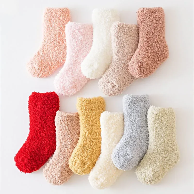 0-5Y Baby Coral Velvet Socks Autumn Winter Candy Color Versatile Children Warm Socken Thicken Kids Stockings Infants Plush Socks