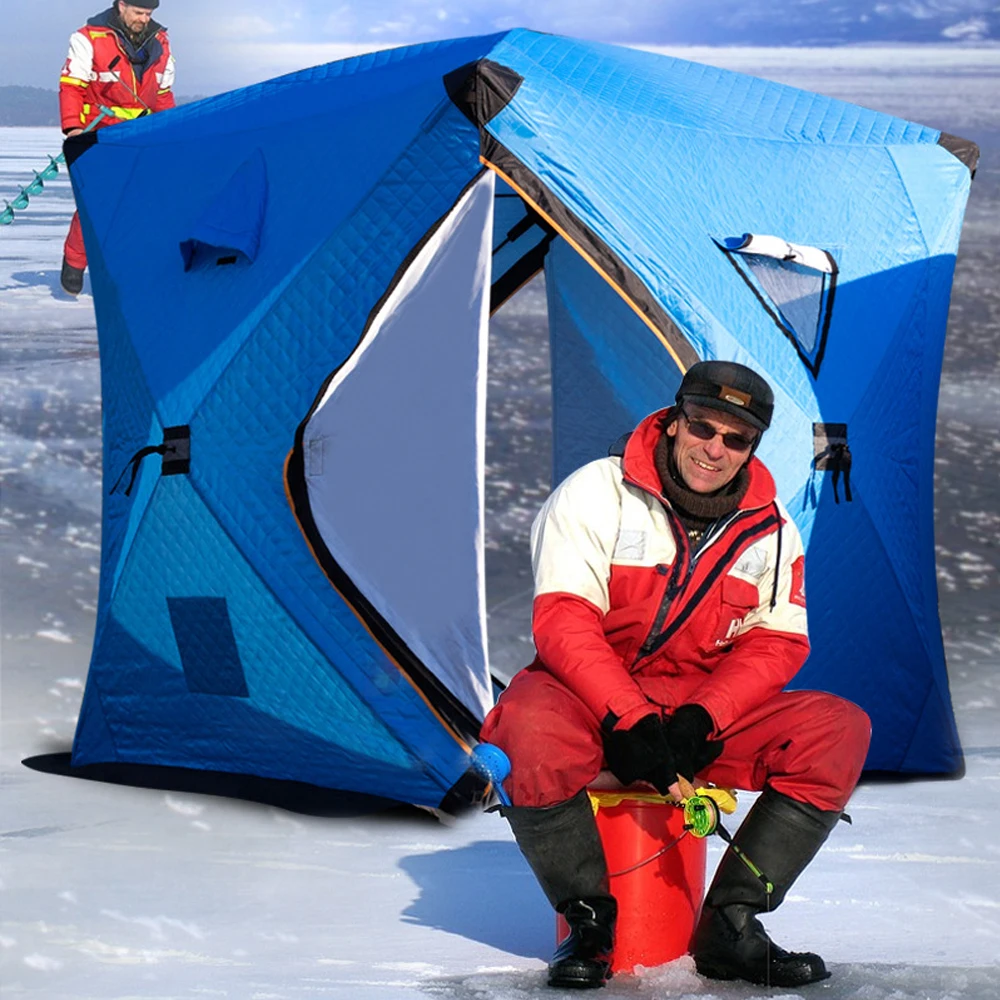 Automatic Free Build Large Space 2-3 Quick-Person Open Push-pull Plus  Cotton Warm Outdoor Winter Ice Fishing Thickening Tent - AliExpress