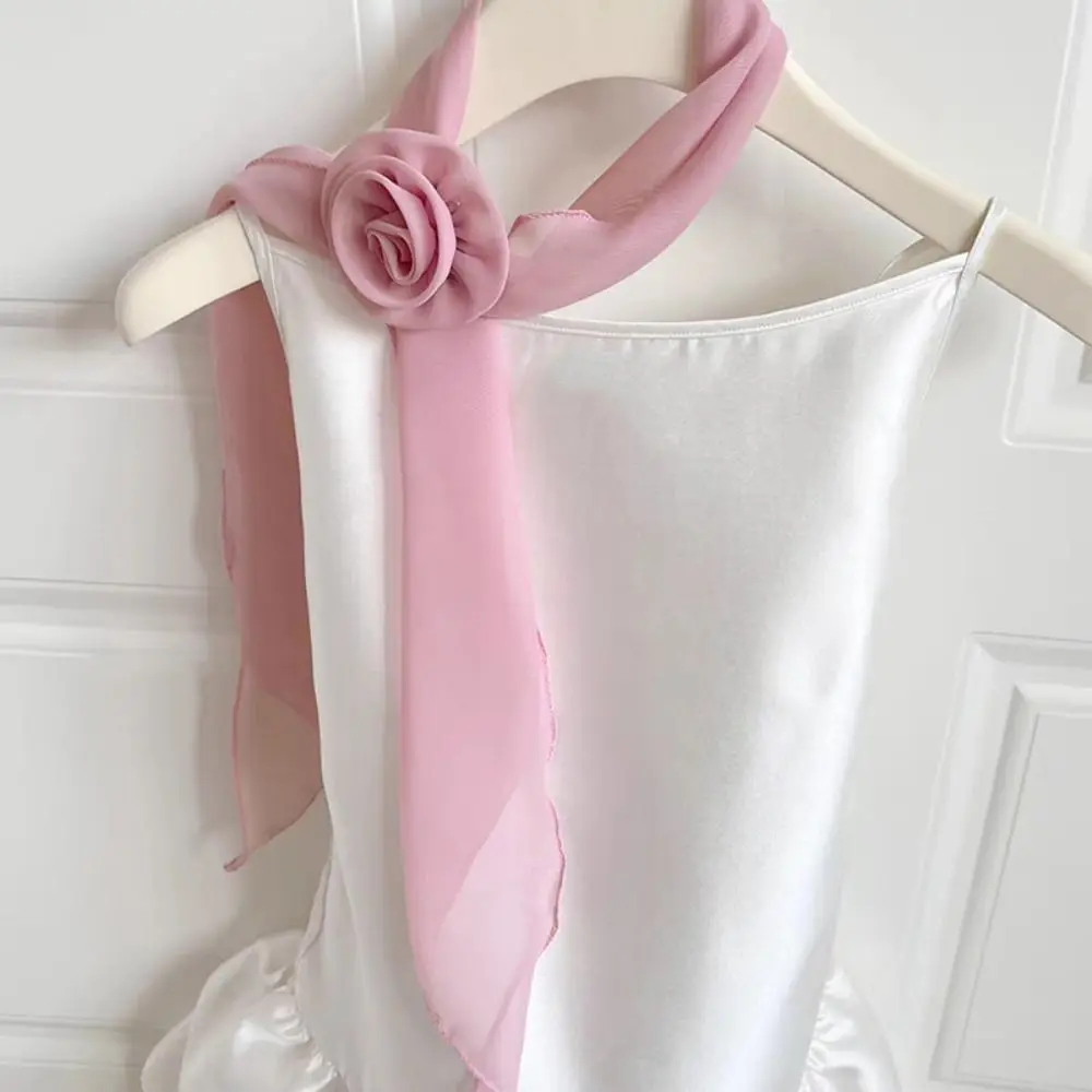 Stilvoller Luxus-Chiffon-Schal, eleganter, trendiger, abnehmbarer Halstuch mit Rosen-Dekor, vielseitiger Halstuch für Damen und Mädchen, Geschenke – Detail 5