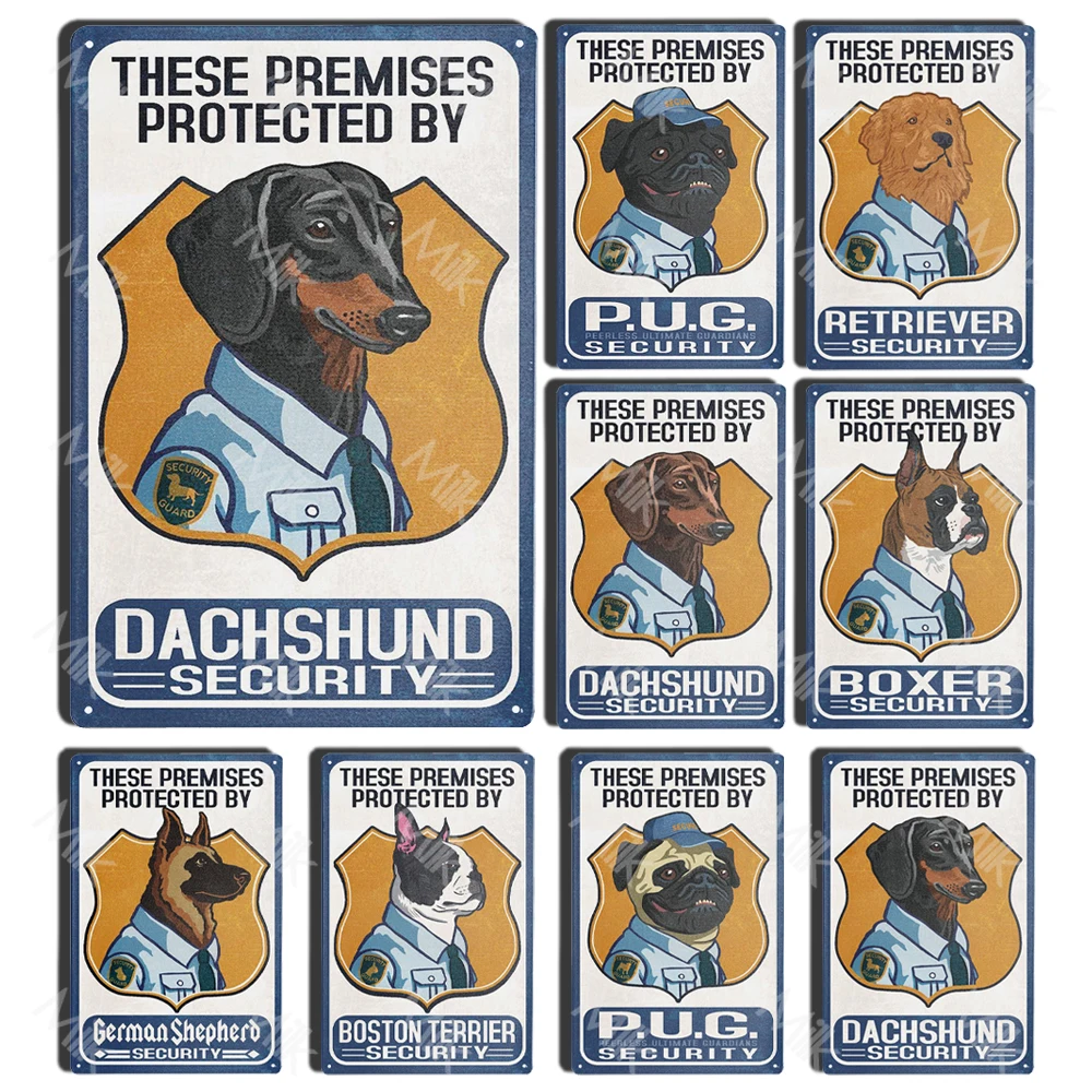 

Dachshund Security Dog These Premises Protected By Dog Sign 8x12 Giclee Gallery Print Wall Decor Travel Poster