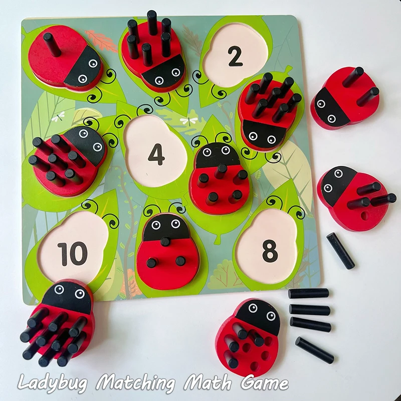 Wooden Ladybug Stick Counting Game Montessori Math Toys for Toddlers Learning Numbers Matching Sensory Educational Toys