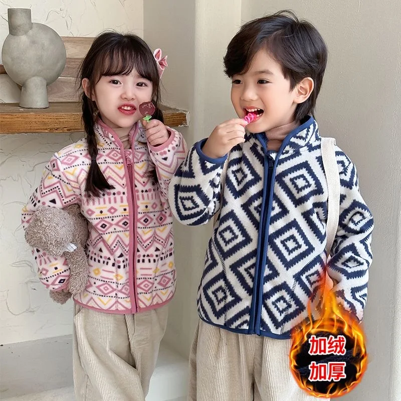 Boys and Girls Winter Warm Fleece Jackets Children Cute Cartoon Zipper Hot Selling Soft Thick Kids Baby Coats for 2-8