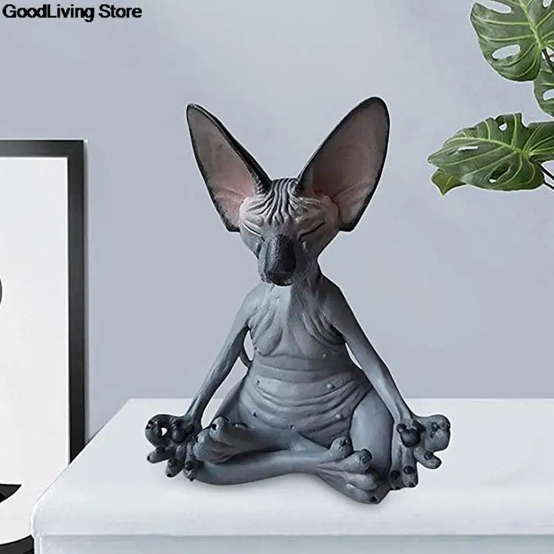 Sphynx Cat Meditate Collectible Figurines Buddha Cat Figurine Animal Model Doll Toys Hairless Ornaments Home Decor 4*4*8cm miniature figurines,resin crafts,cat toy ornaments,cat figurine decoration,cat figurines