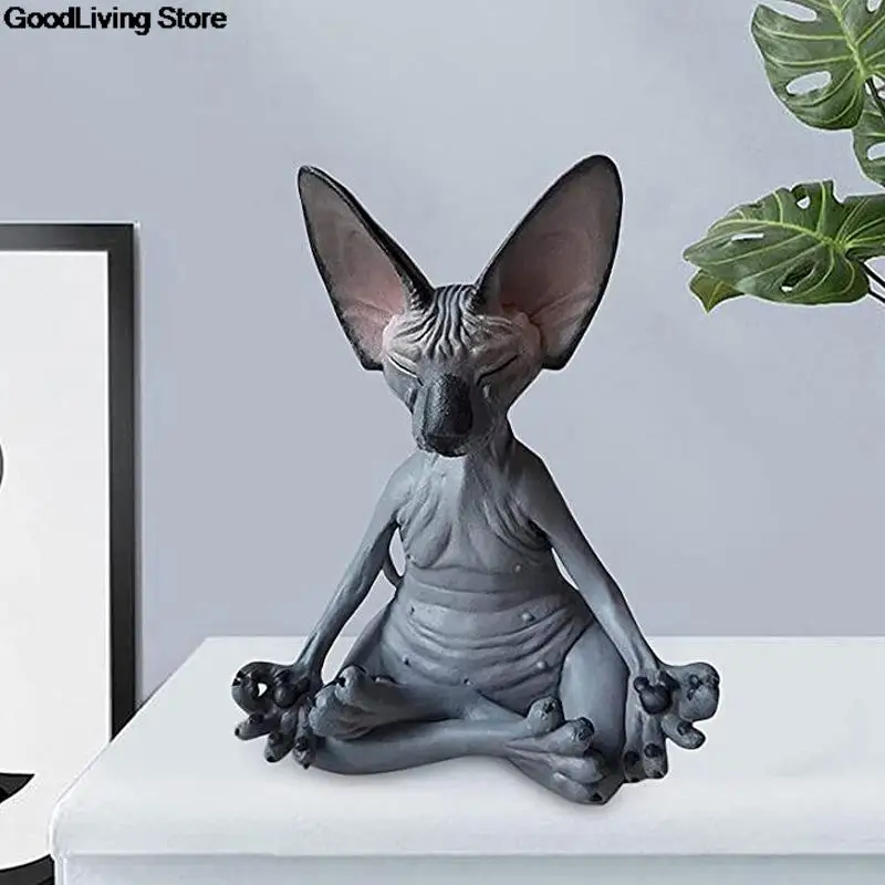 Home Decor Sphynx Cat Meditate Collectible Figurines Miniature Hairless 2 Set