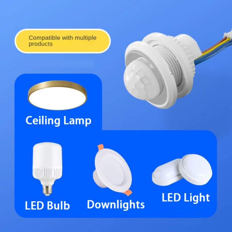 Motion Sensor Muunnn AC85V-265V LED PIR Adjustable Delay Embedded Human Body Infrared Detector Switch