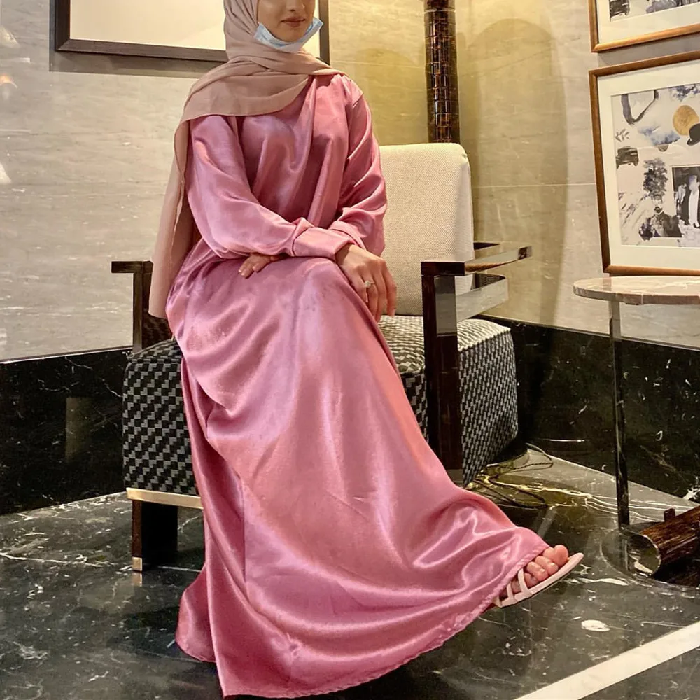 

Ramadan Muslim Satin Hijab Dress abayas for Women Abaya Dubai Turkey Islam Clothing Kaftan Vestidos Robe Longue Femme Musulmane