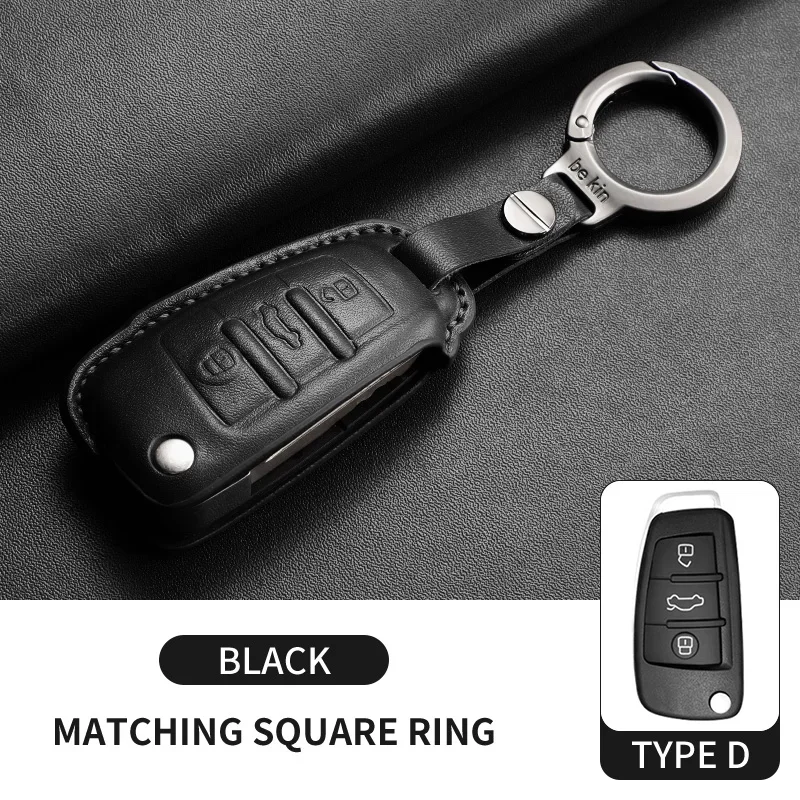 Premium Leather Car Key Case Cover with Keychain - Luxury Auto Accessories