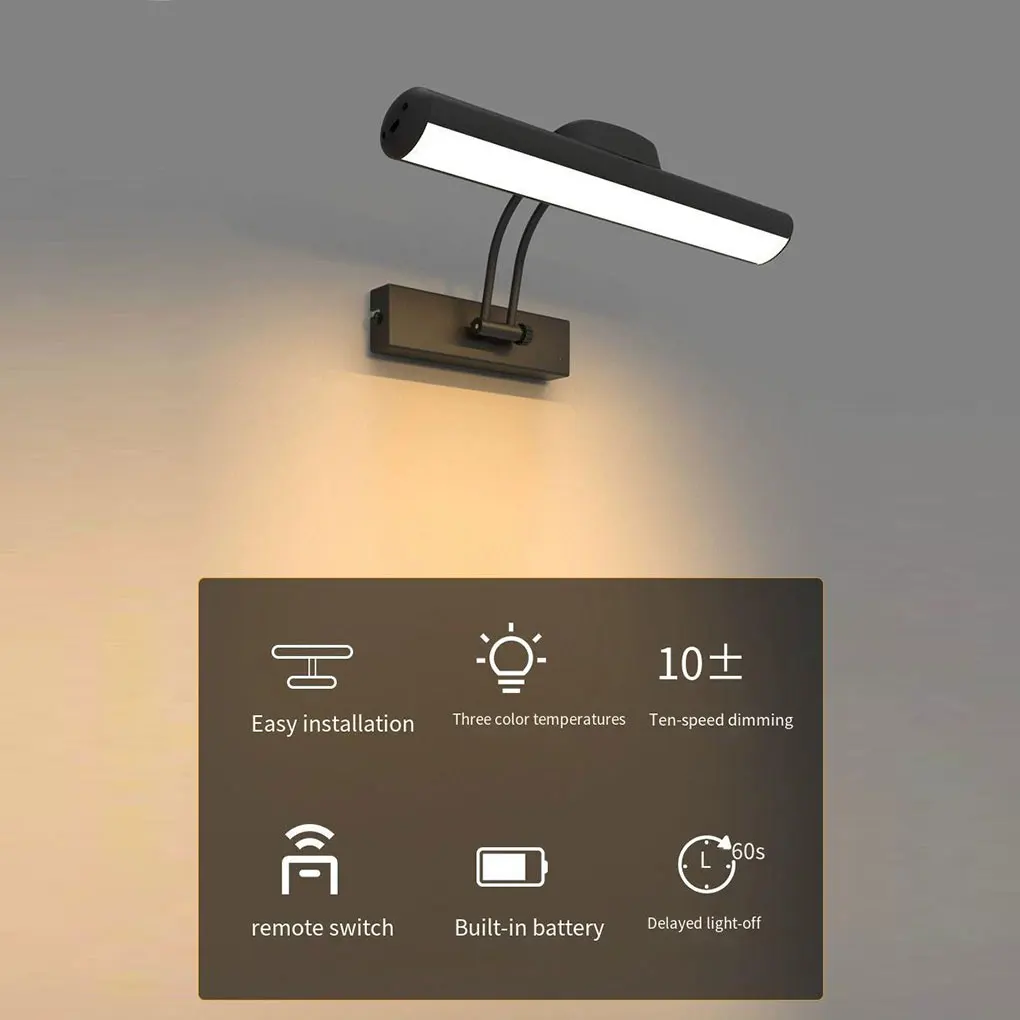 Dimmable Picture Light Wireless Rechargeable Battery Wall Light with Remote Metal Art Light for Display, Wall, Artwork, Gallery