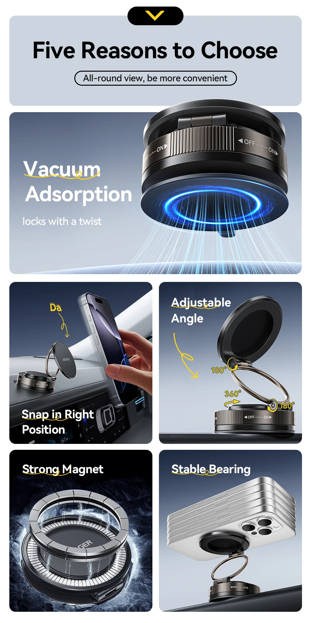 Magnetic Suction Cup Phone Holder 360° Rotatable for iPhone 16 15 14 13 Pro Max