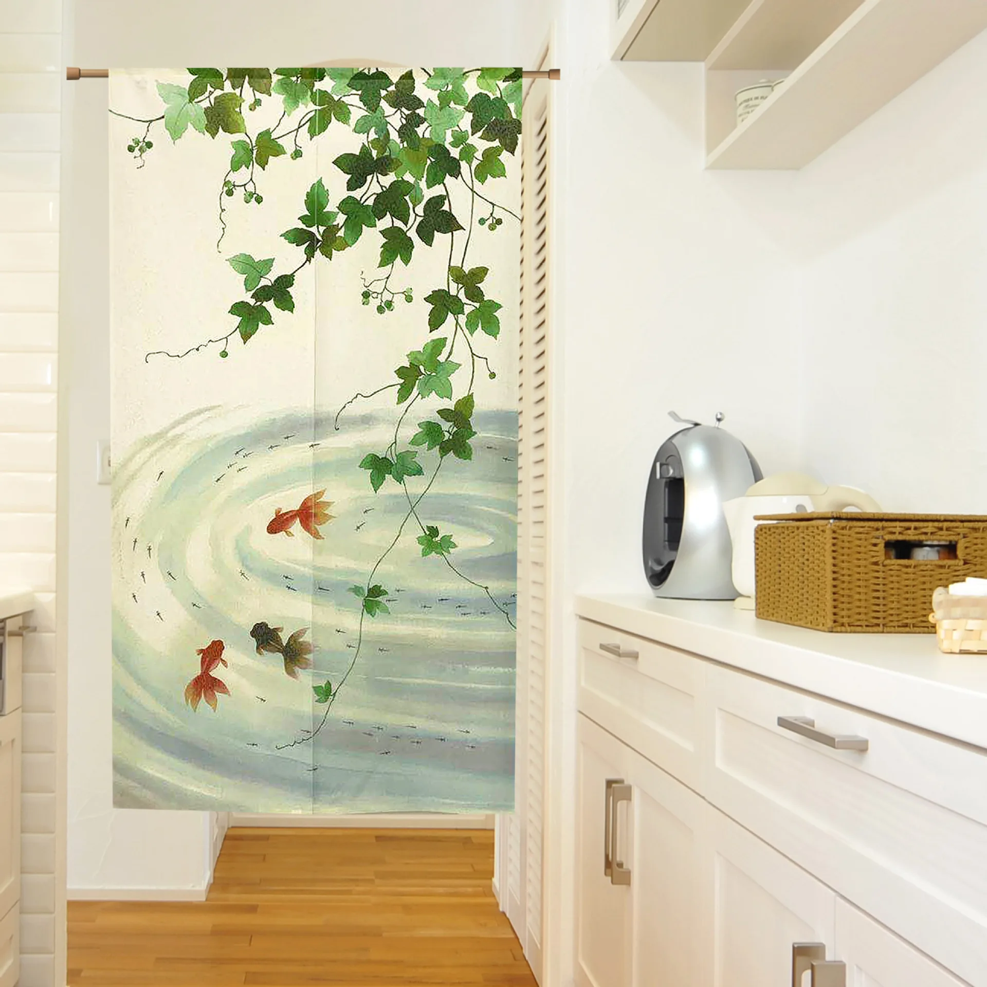Chinese Ink Koi Fish Print Japanese Noren Doorway Split Curtains Kitchen Entrance Hanging Curtain Door Decoration Linen Curtains 4