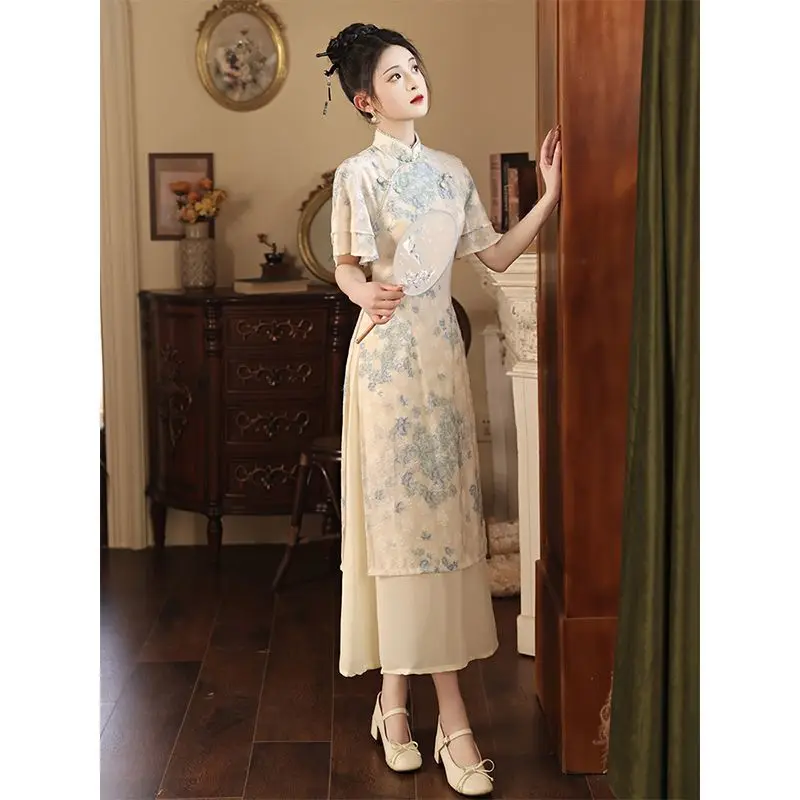 green emerald velvet dress Emerald Green Floral Silk Qipao Dress, L main image 1