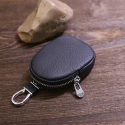 Minimalist Leather Key Holder and Multifunctional Keychain Wallet (Black)