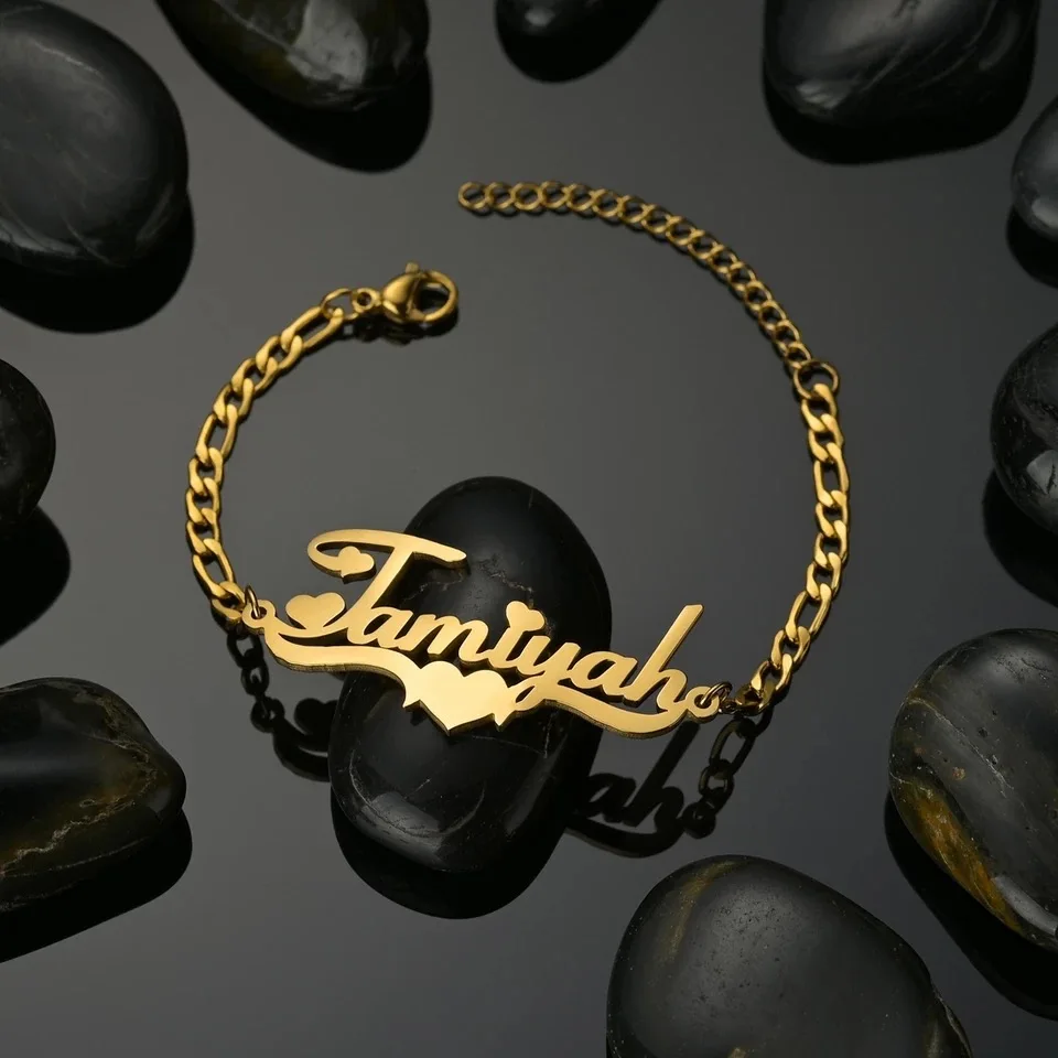 Acheerup Personalized Custom Name Stainless Steel Women Bracelet Zircon Butterfly Thick Adjustable Hand Chain Christamas Gift