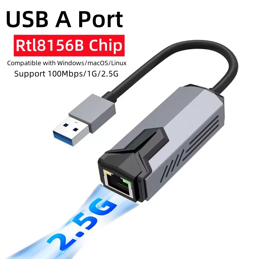 Adattatore Ethernet da USB a 2,5G 5Gbps Tipo C Scheda di rete Thunderbolt4/3 a RJ45 compatibile per giochi per PC NAS MacBook Pro Windows11