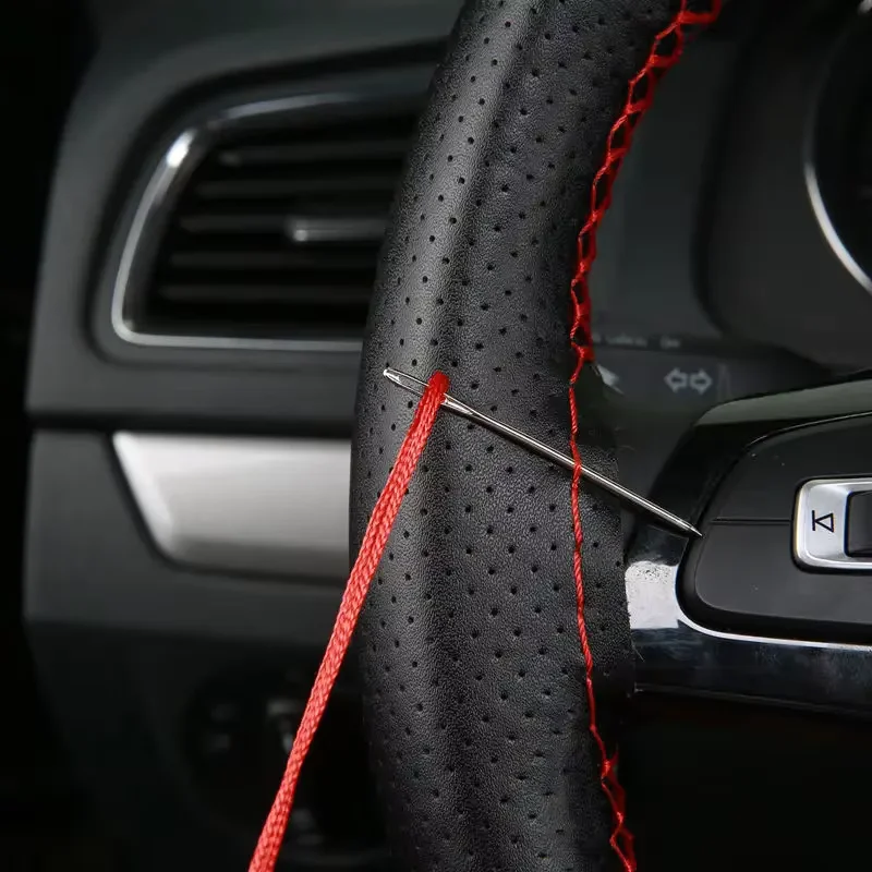 Steering Wheel Cover Car Steering Wheel Cover Needles And Braid Thread Artificial Leather Car Covers Suite 2 Color DIY Texture Soft Auto Accessories