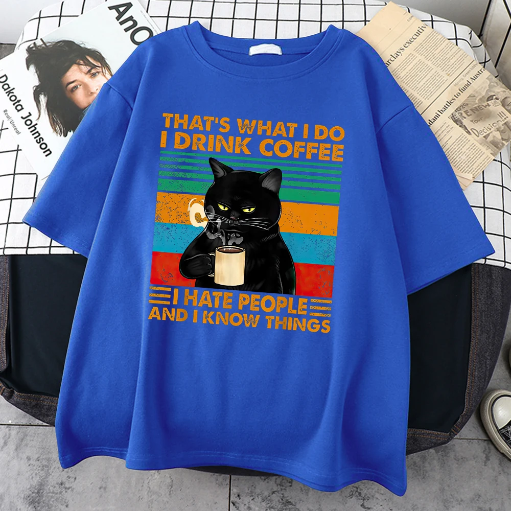 

That'S What I Do I Drink Coffee Black Cat Womens T-Shirt Quality Harajuku Clothes Street Hip Hop Clothes Kawaii Designer Tops