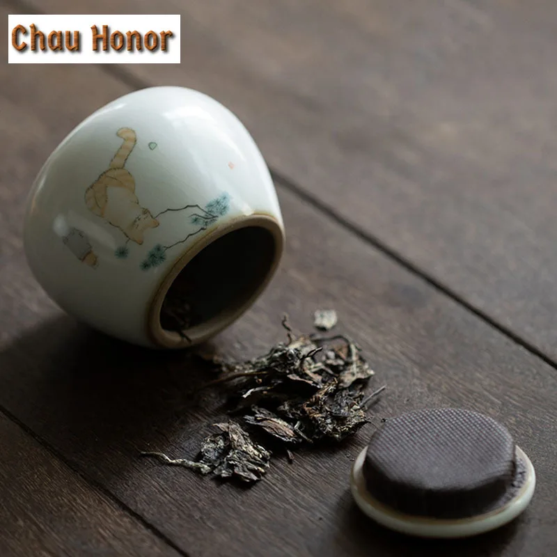 Ru Kiln White Porcelain Tea Storage Small Tea Jar Tea Box Portable Sealed Canister Storage Tank Ceramic Tea Caddy Tea Container