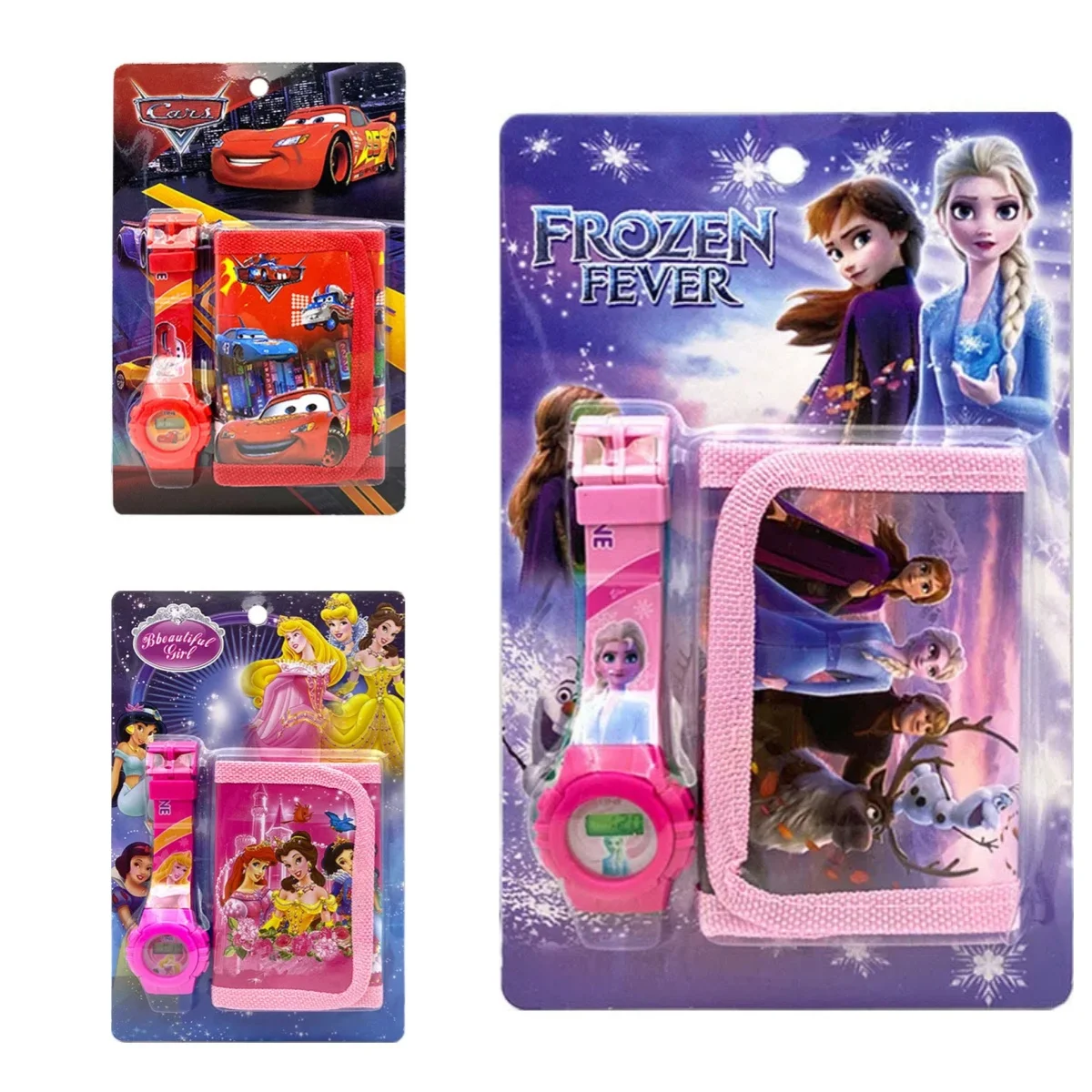 

Disney Frozen Cars Snow White Watch Wallet Set Children's Cartoon Anime Toy Watches Coin Purse Student School Supplies Gift Set