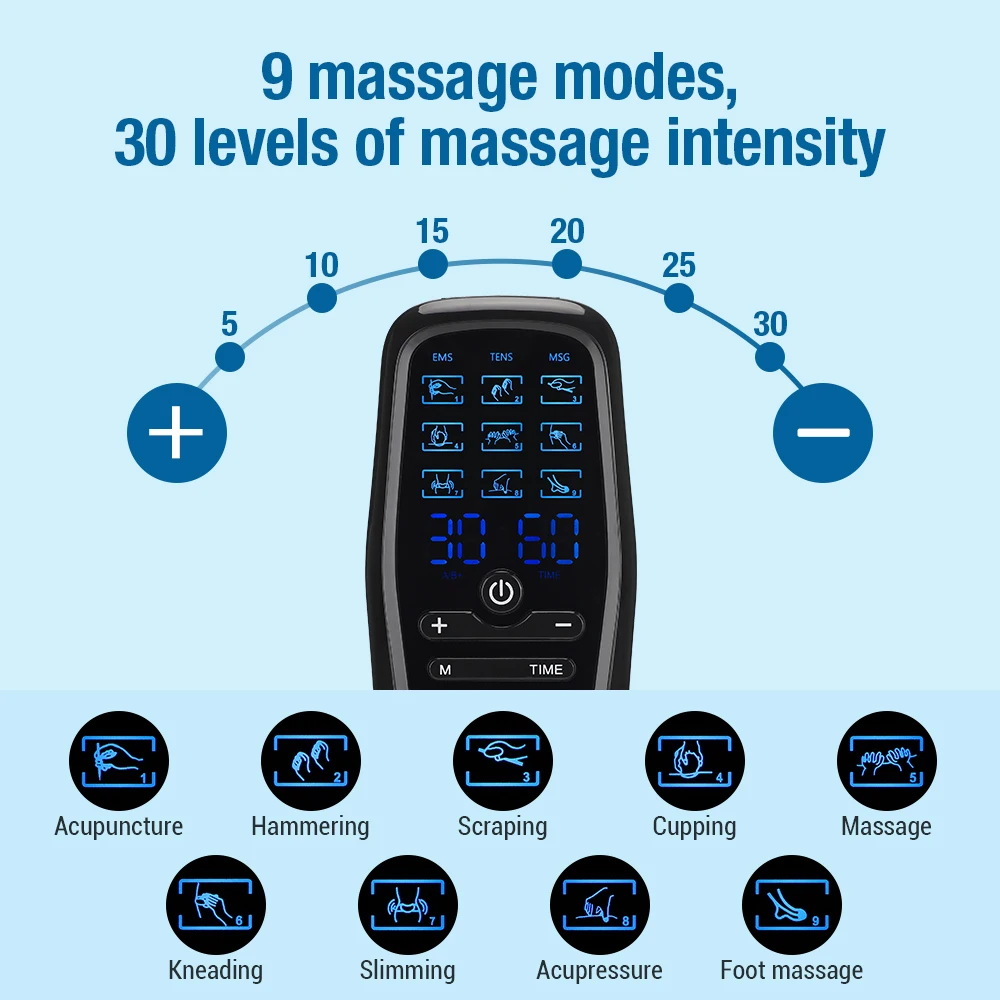 Electric Muscle Stimulator EMS & TENS Unit Pulse Massager for Back Neck Shoulder Knee Joints Full Body Relax 9 Modes 30 Gears - immagine 4