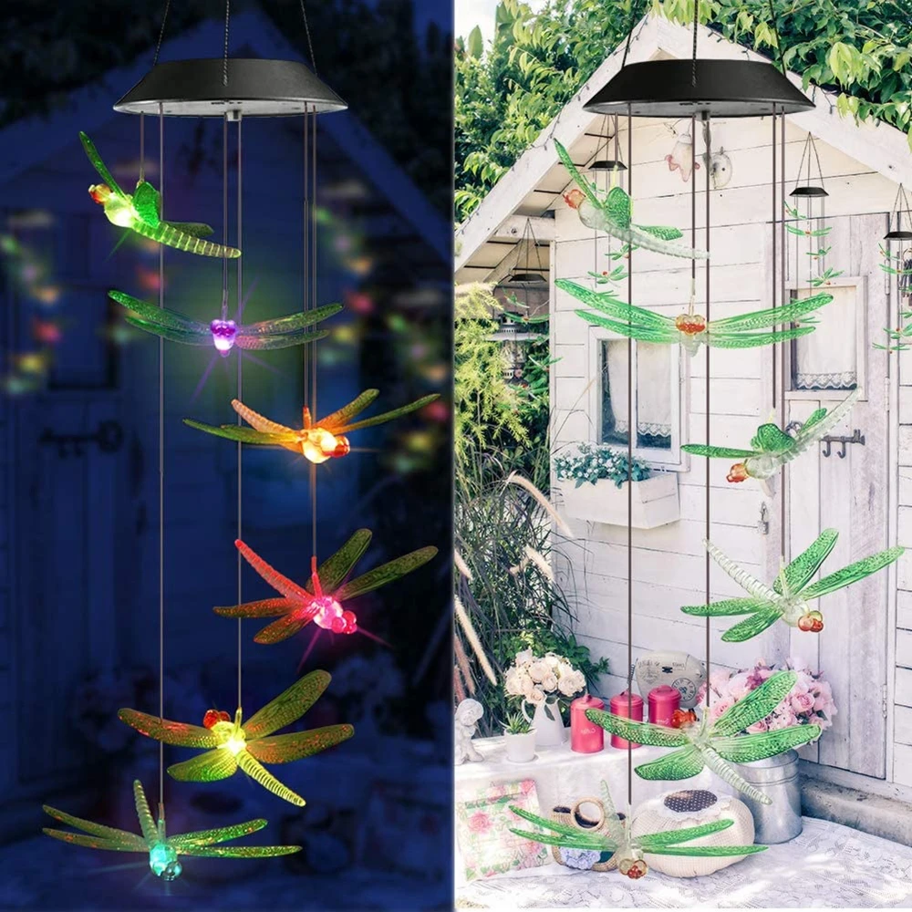 Color Changing Solar Power Wind Chime Hummingbird Angel Butterfly Waterproof Outdoor Decoration Light for Patio Yard Garden solar lights Solar Lamps