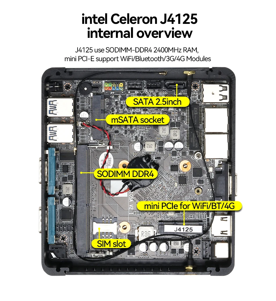 Fanless mini PC intel celeron J4125 J6412 2x gigabit ethernetový 2x COM RS232 RS485 6x USB podpora WIFI 4G LTE okna 10 linux