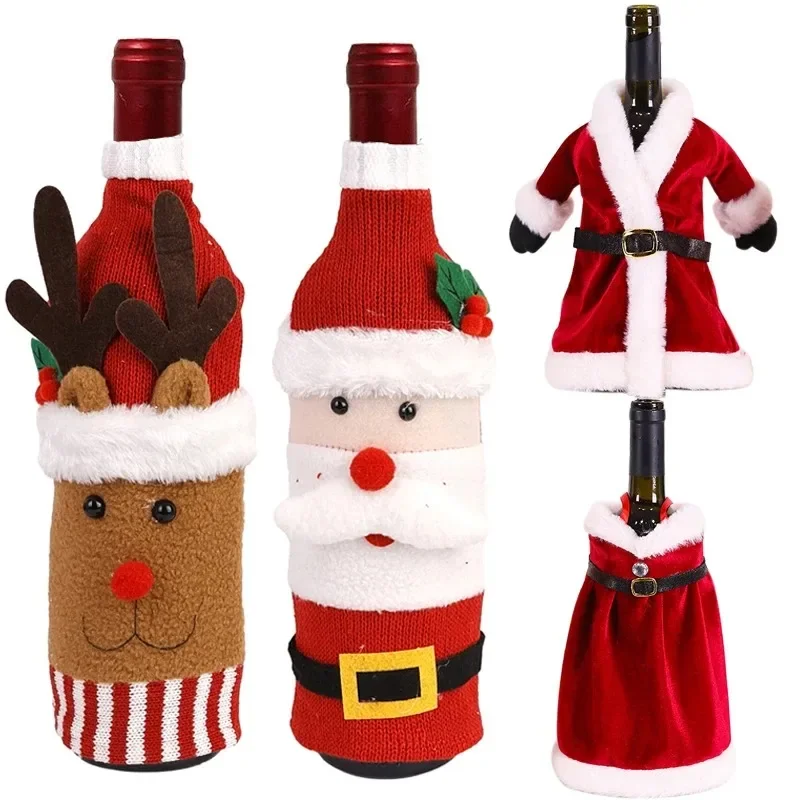 Xmas Wine Bottle Cover Set Santa Snowman Velvet Dress Wine Bottle Bags Sleeve Covers for Christmas Party Dinner Table Decoration images - 6