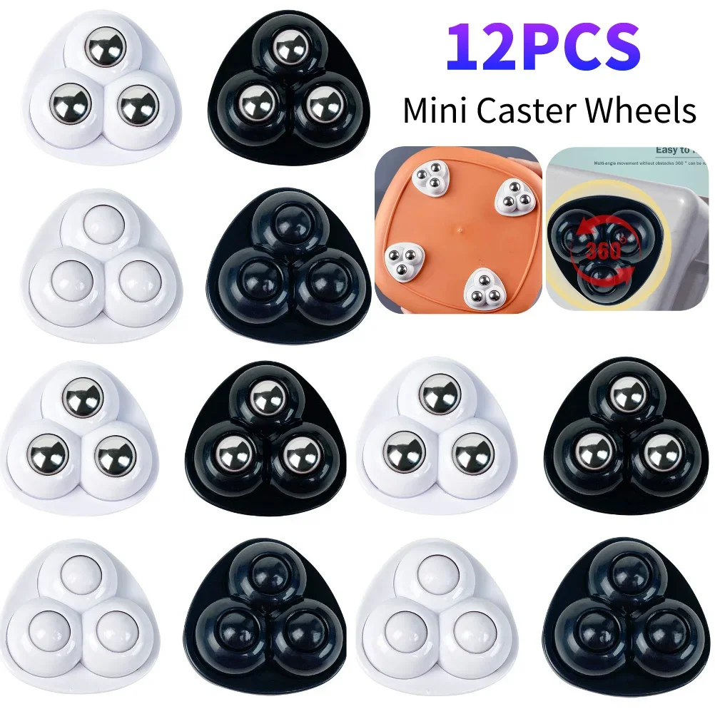 Sticky Swivel Pulley 12pcs No Noise Self Adhesive Universal Pulley Rotating Wheels for Trash Can Bottom Kitchen Small Appliances