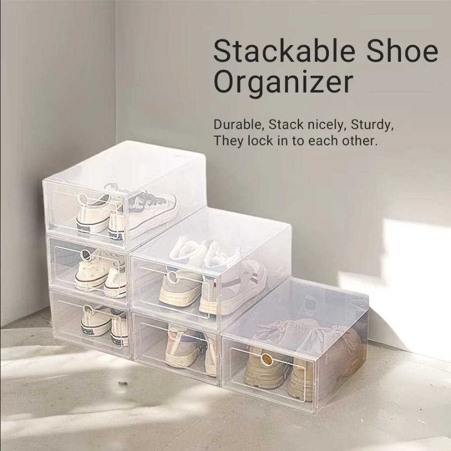 Dustproof Transparent Pp Plastic Shoe Box Independent Combination Clamshell Storage Shoe Box