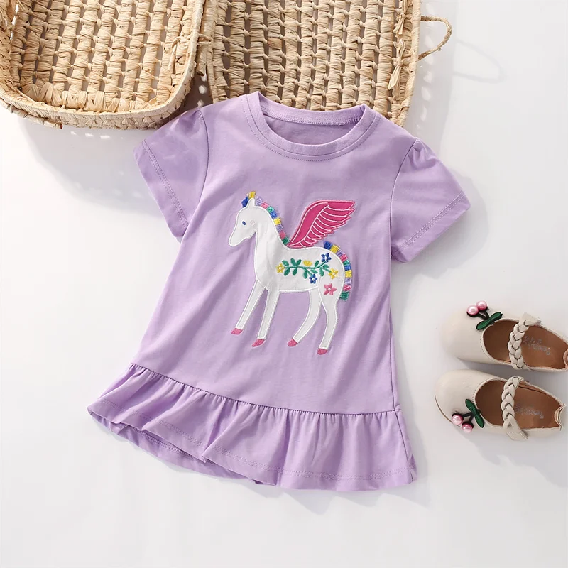 Jumping Meters 2-7T New Arrival Unicorn Embroidery Hot Selling Cotton Summer Girls Tshirts Baby Clothes Children's Tees Tops 2