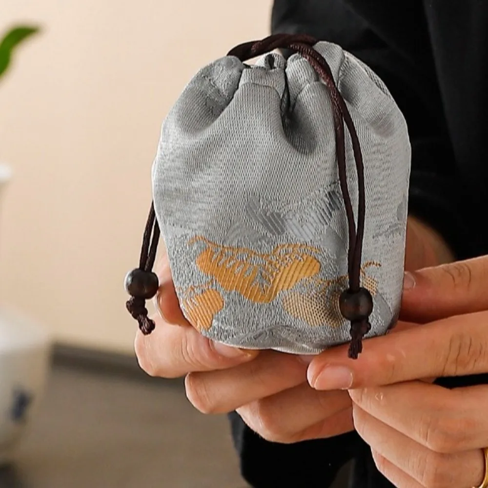 Chinese Style Teacup Drawstring Cloth Pouch Multifunctional Portable Small Item Pouch Practical Exquisite Teaware Storage Bag