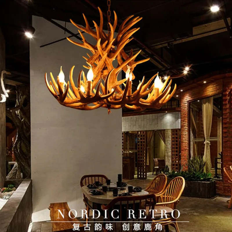 Retro Resin Antler Pendant chandelier Living room Restaurant Bar E14 Industrial Buck Deer Horn lights house decoration Fixtures