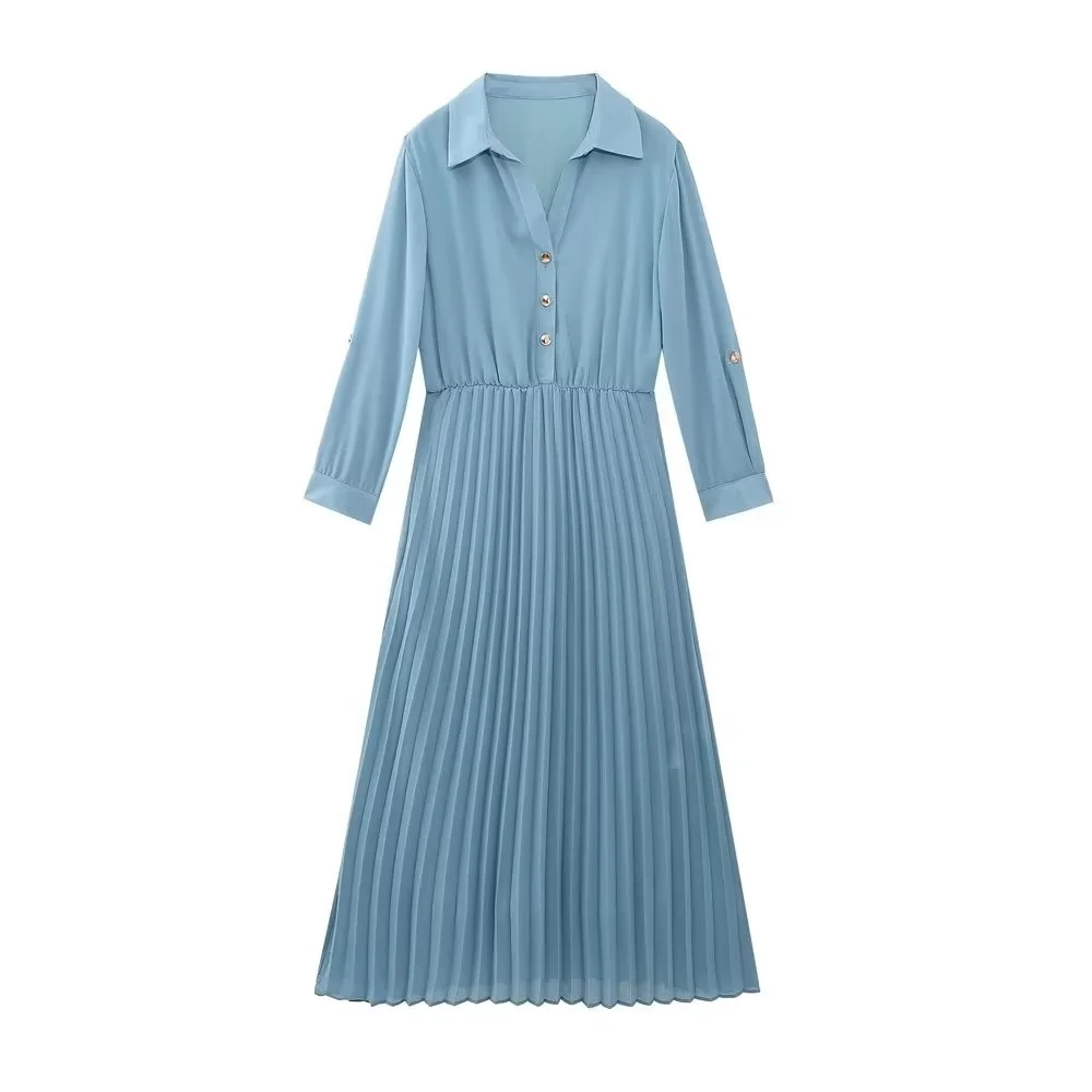 

Новинка 2023, осенний стиль, искусственное оформление, женское маленькое Плиссированное Платье-рубашка с коротким рукавом и поясом, 7969024