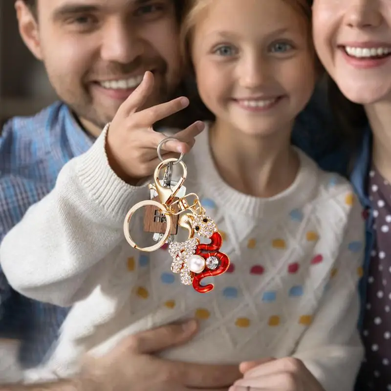 2025 Year Of Chinese Snake Lucky Pendant Keychain Creative Rhinestone Snake Key Ring With Ring Clasp Bag Accessories Charm Gift 4